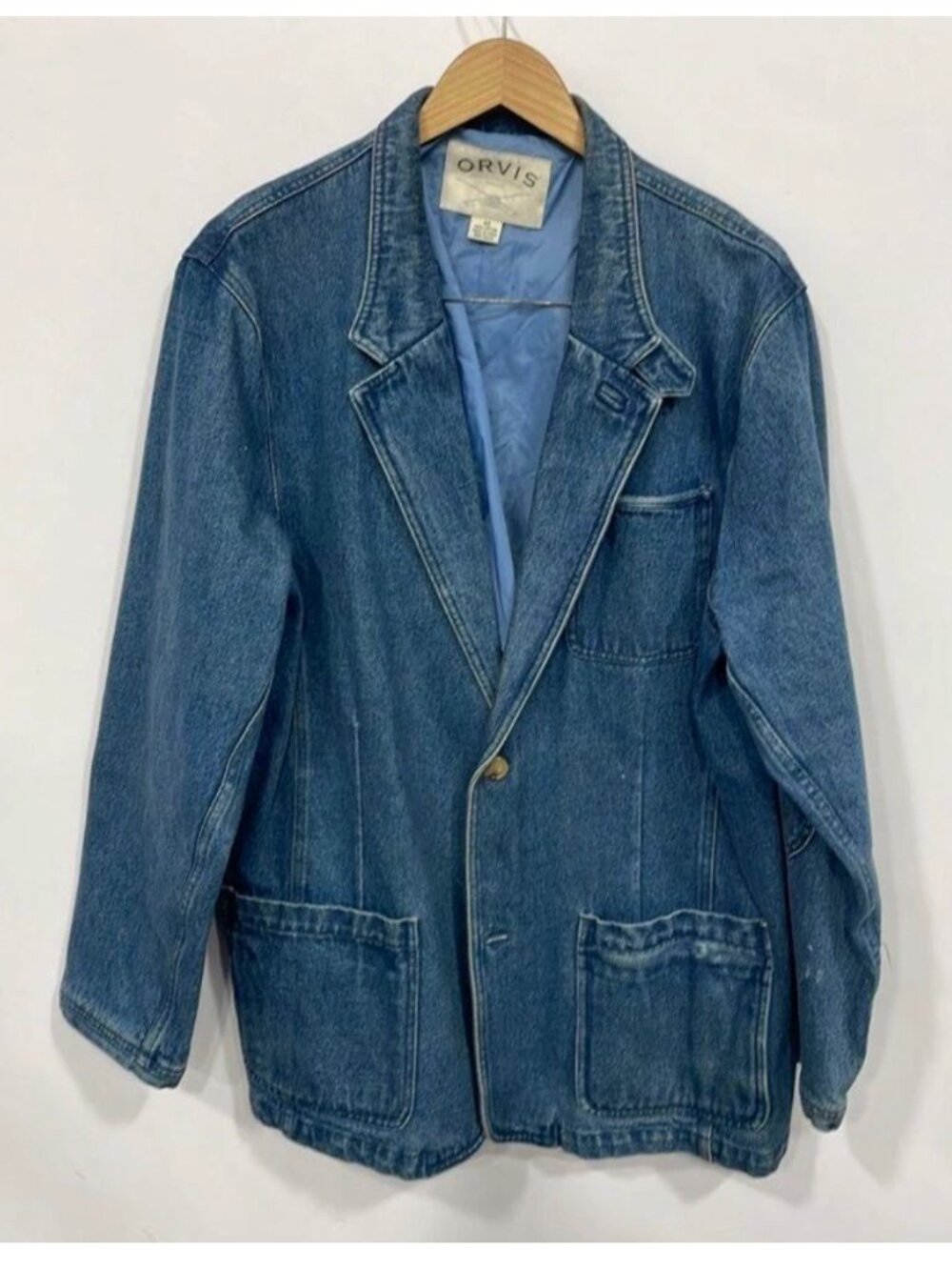 VTG 90s Orvis Denim Field Jacket Men 44 XL Blazer Bandera Chore Barn Shooting